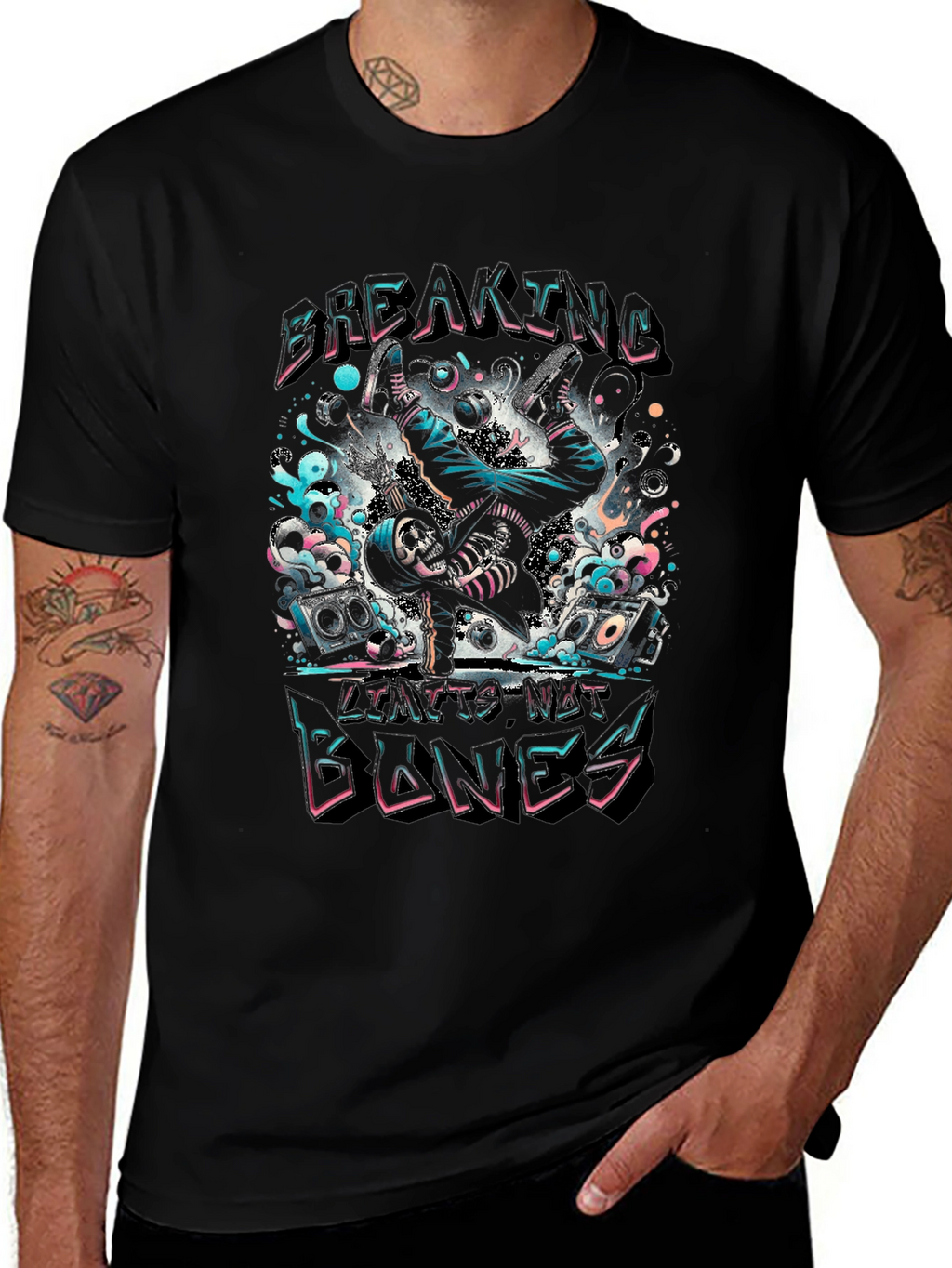 Breaking Bones Graphic Tee - Black Cotton Blend