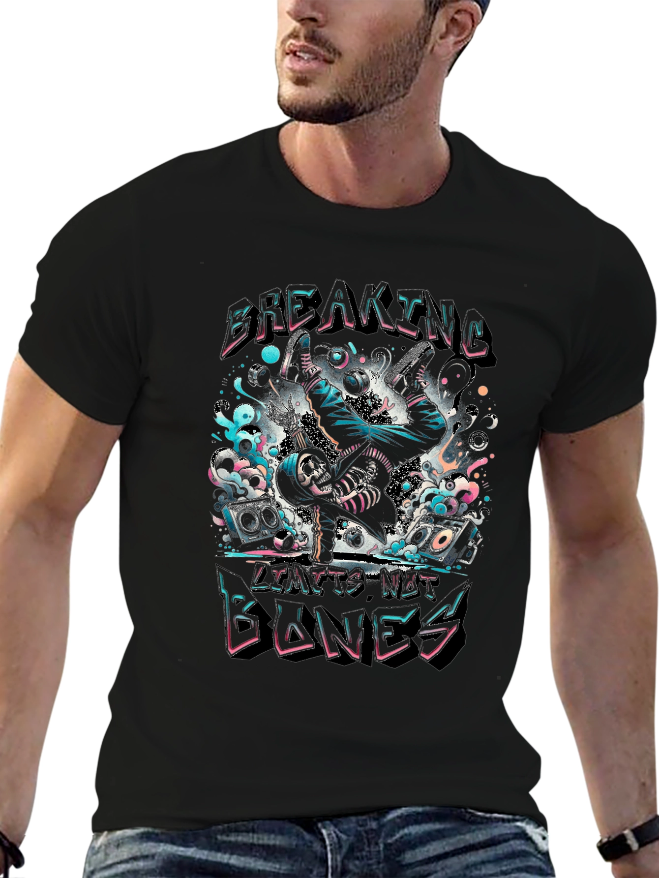 Breaking Bones Graphic Tee - Black Cotton Blend