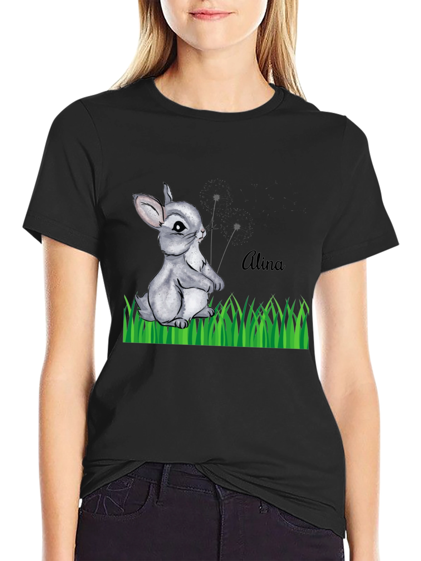 Bunny Alina Personalized Black T-Shirt