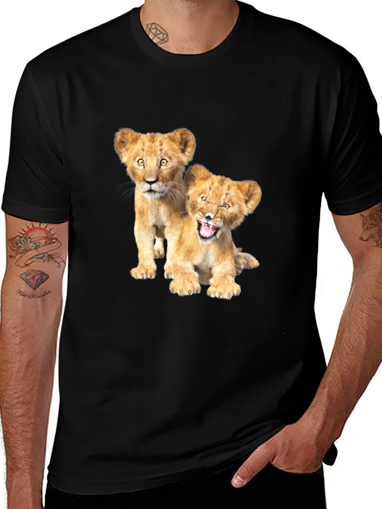 Lion Cub Graphic Tee - Black Cotton T-Shirt
