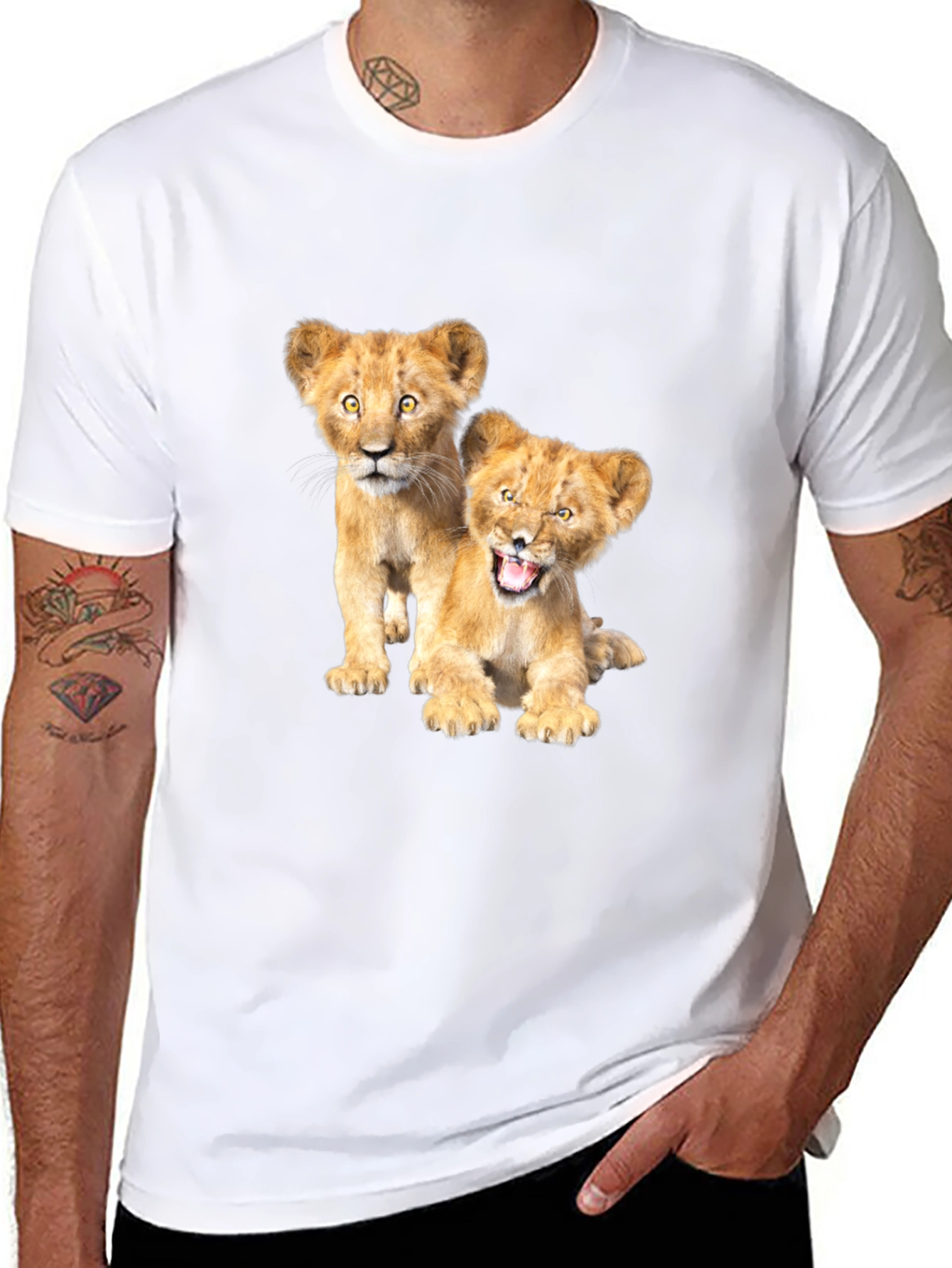 Lion Cub Graphic Tee - Black Cotton T-Shirt