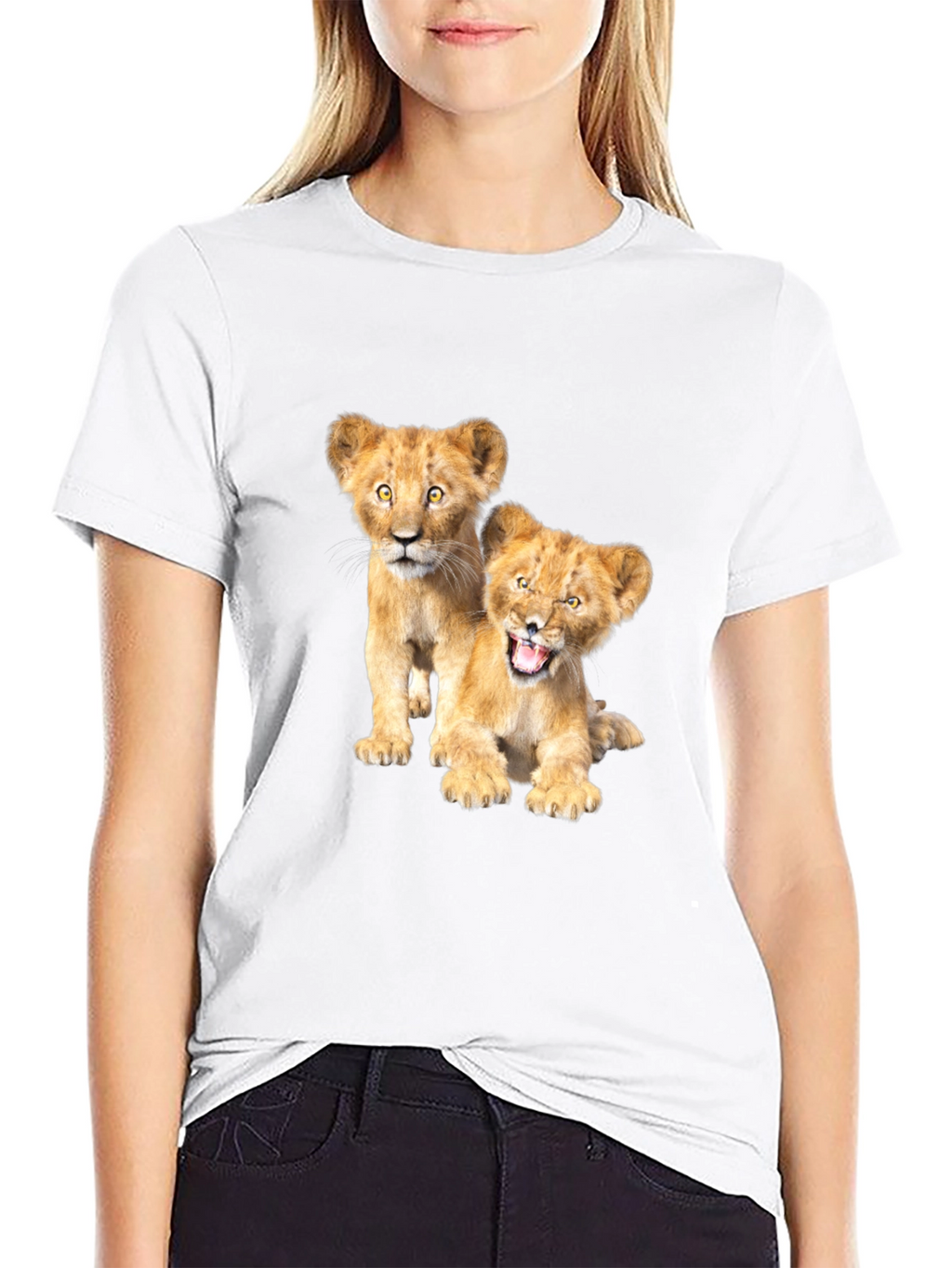 Lion Cub Graphic Tee - Black Cotton T-Shirt