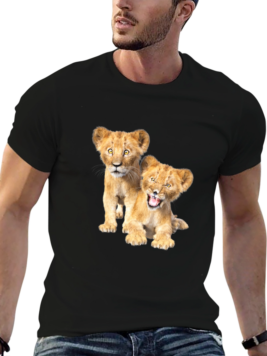Lion Cub Graphic Tee - Black Cotton T-Shirt