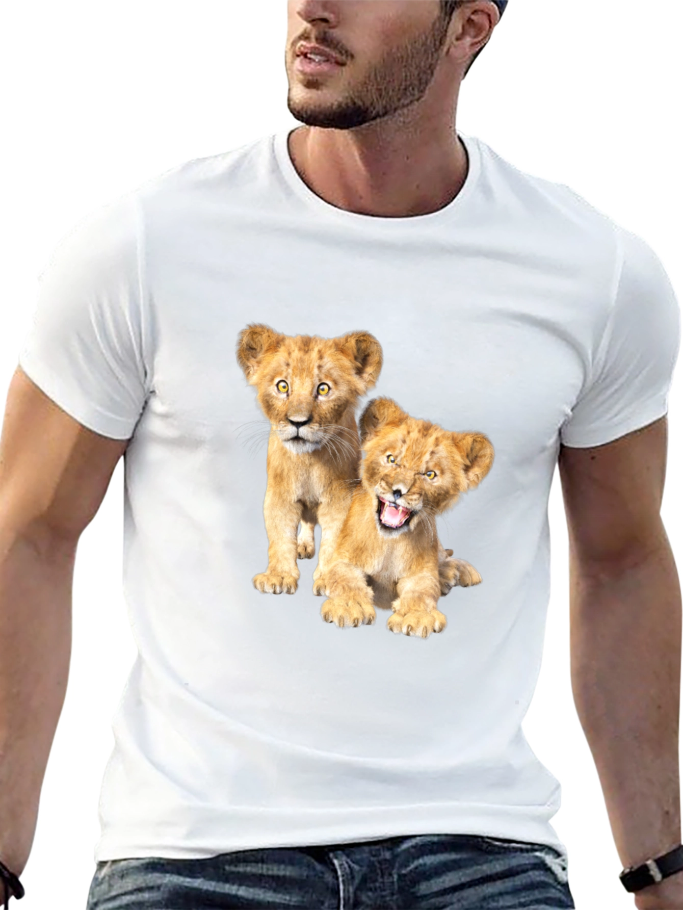 Lion Cub Graphic Tee - Black Cotton T-Shirt