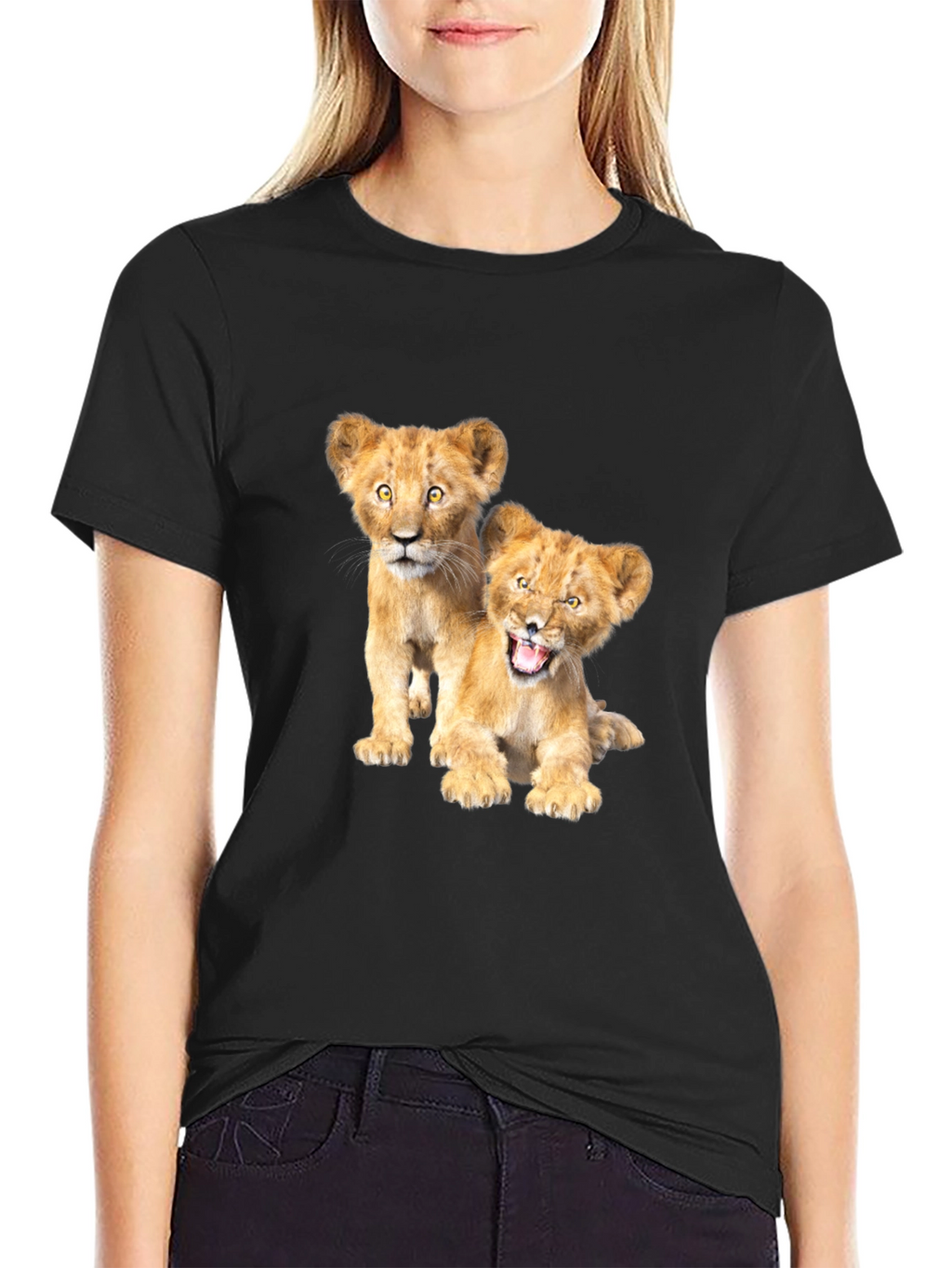 Lion Cub Graphic Tee - Black Cotton T-Shirt