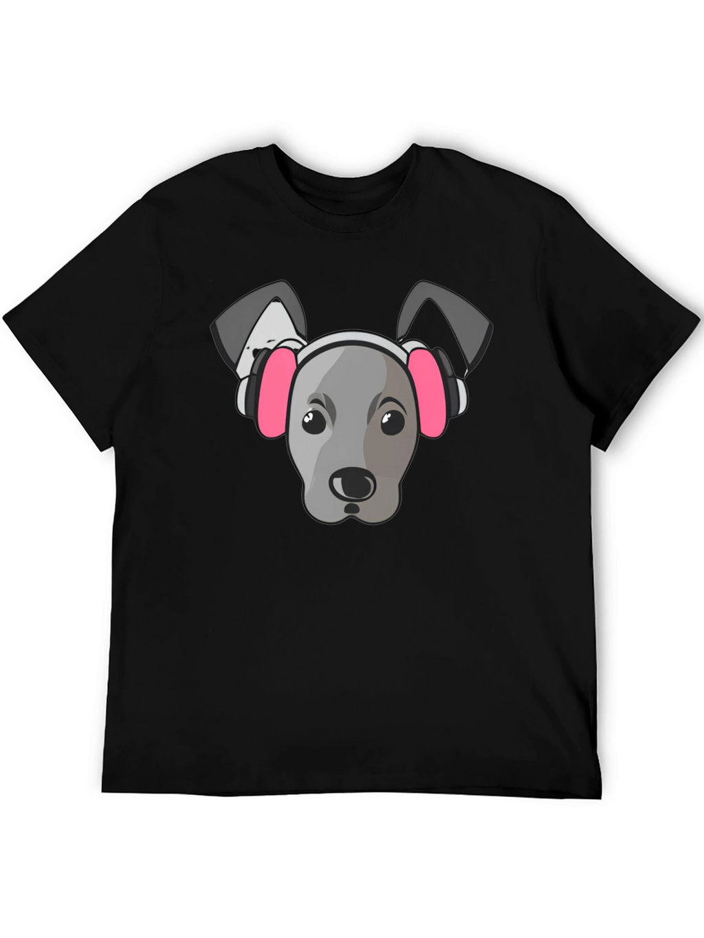 Dog with Headphones Graphic Tee - Black