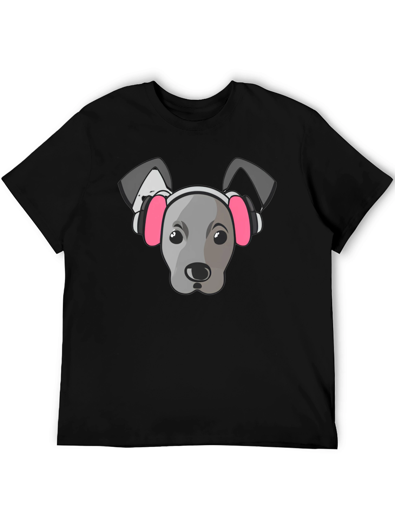 Dog with Headphones Graphic Tee - Black