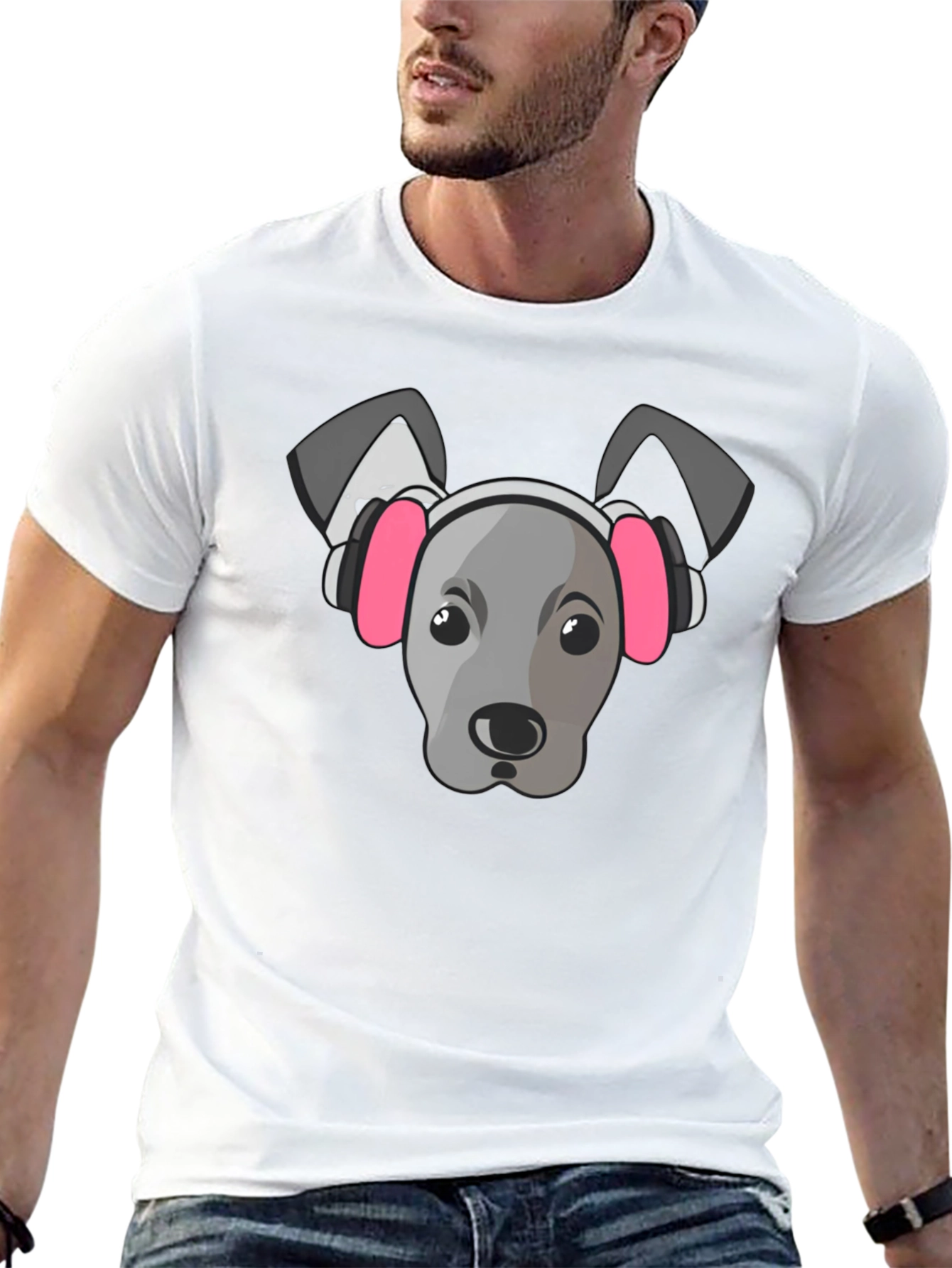 Dog with Headphones Graphic Tee - Black