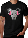 Dog with Headphones Graphic Tee - Black