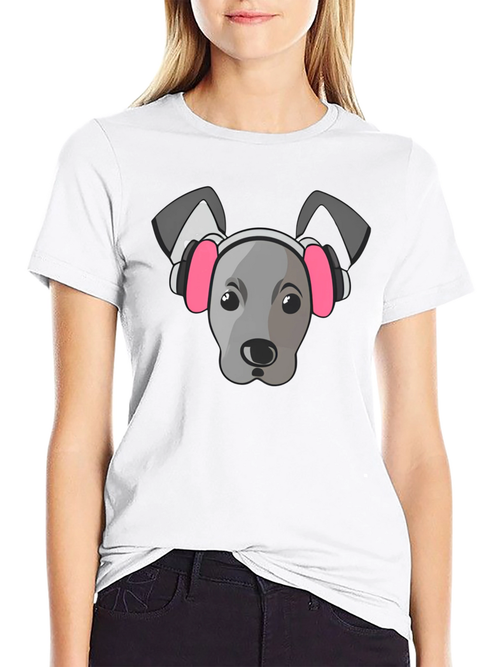 Dog with Headphones Graphic Tee - Black