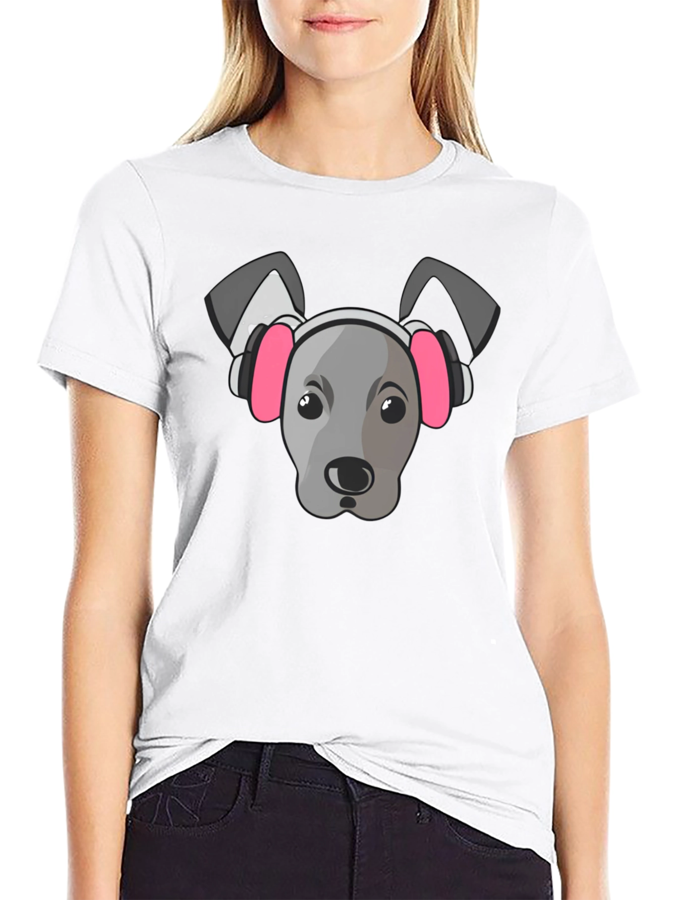 Dog with Headphones Graphic Tee - Black