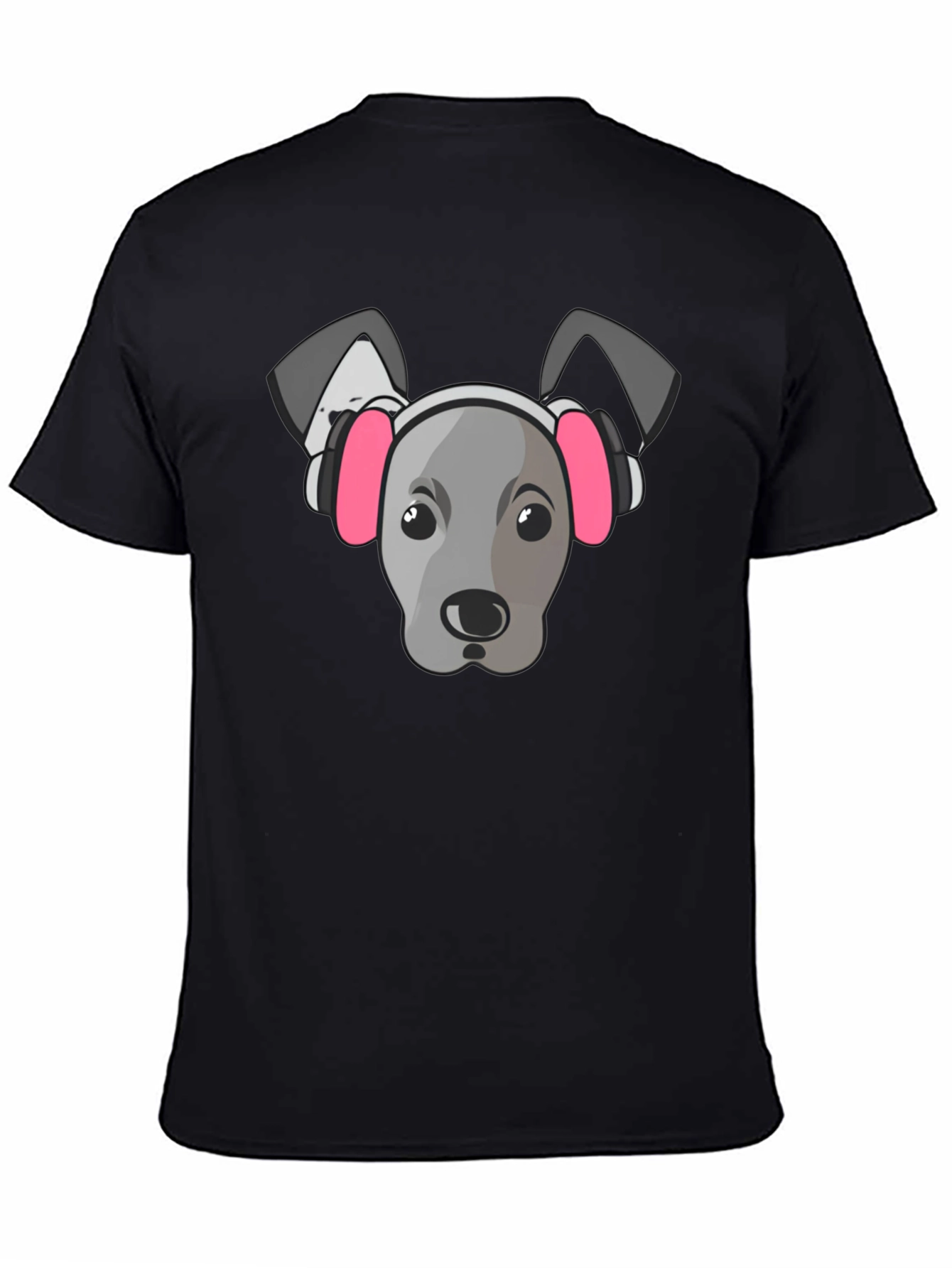 Dog with Headphones Graphic Tee - Black