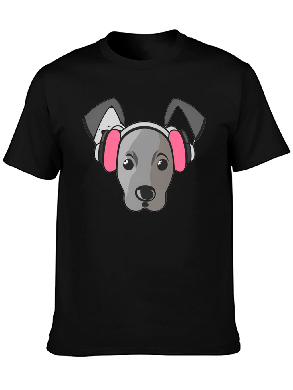 Dog with Headphones Graphic Tee - Black