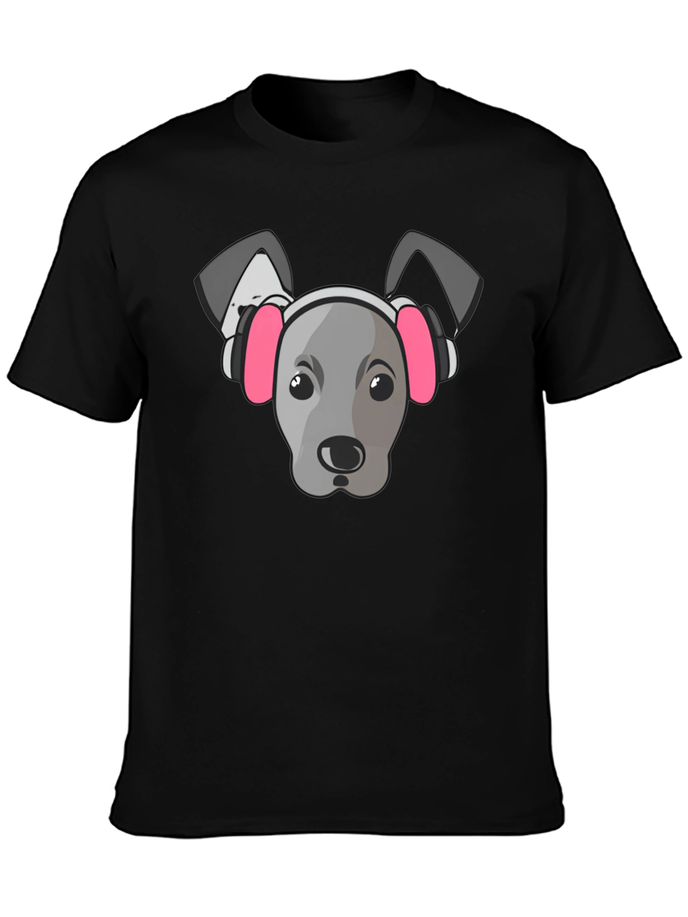 Dog with Headphones Graphic Tee - Black