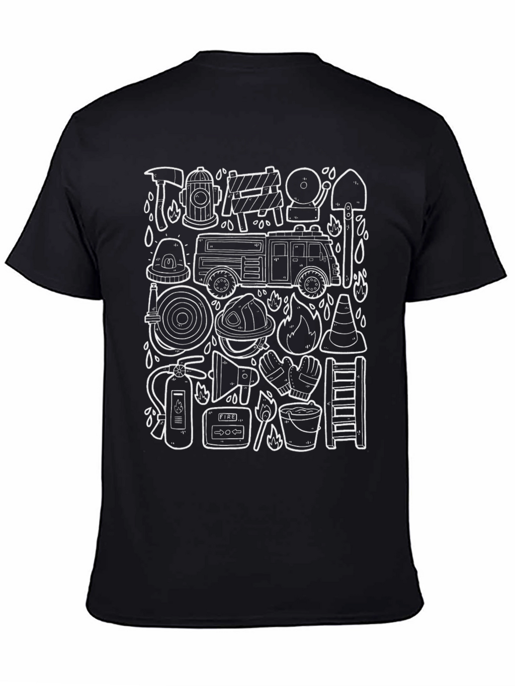 Firefighter Doodle Graphic Black T-Shirt