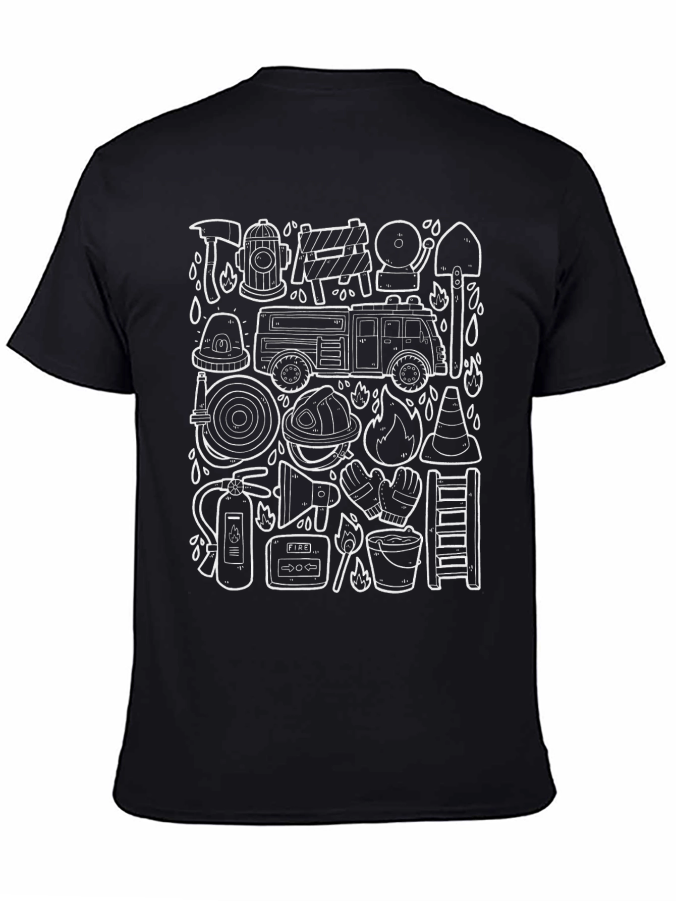 Firefighter Doodle Graphic Black T-Shirt