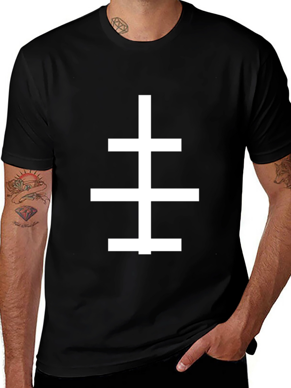 Triple Cross Graphic Black T-Shirt