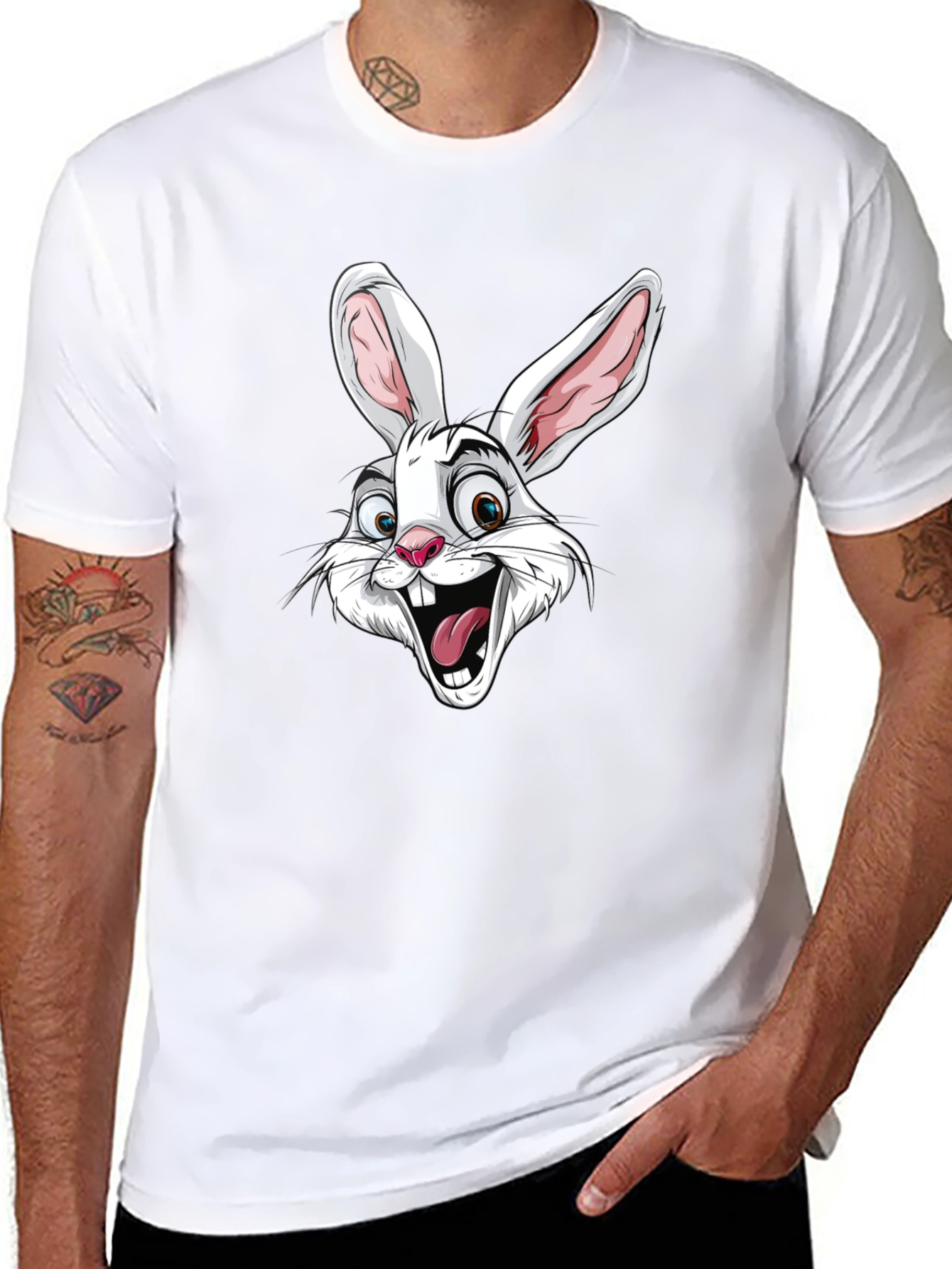 Cartoon Rabbit Graphic T-Shirt - Black Cotton Tee
