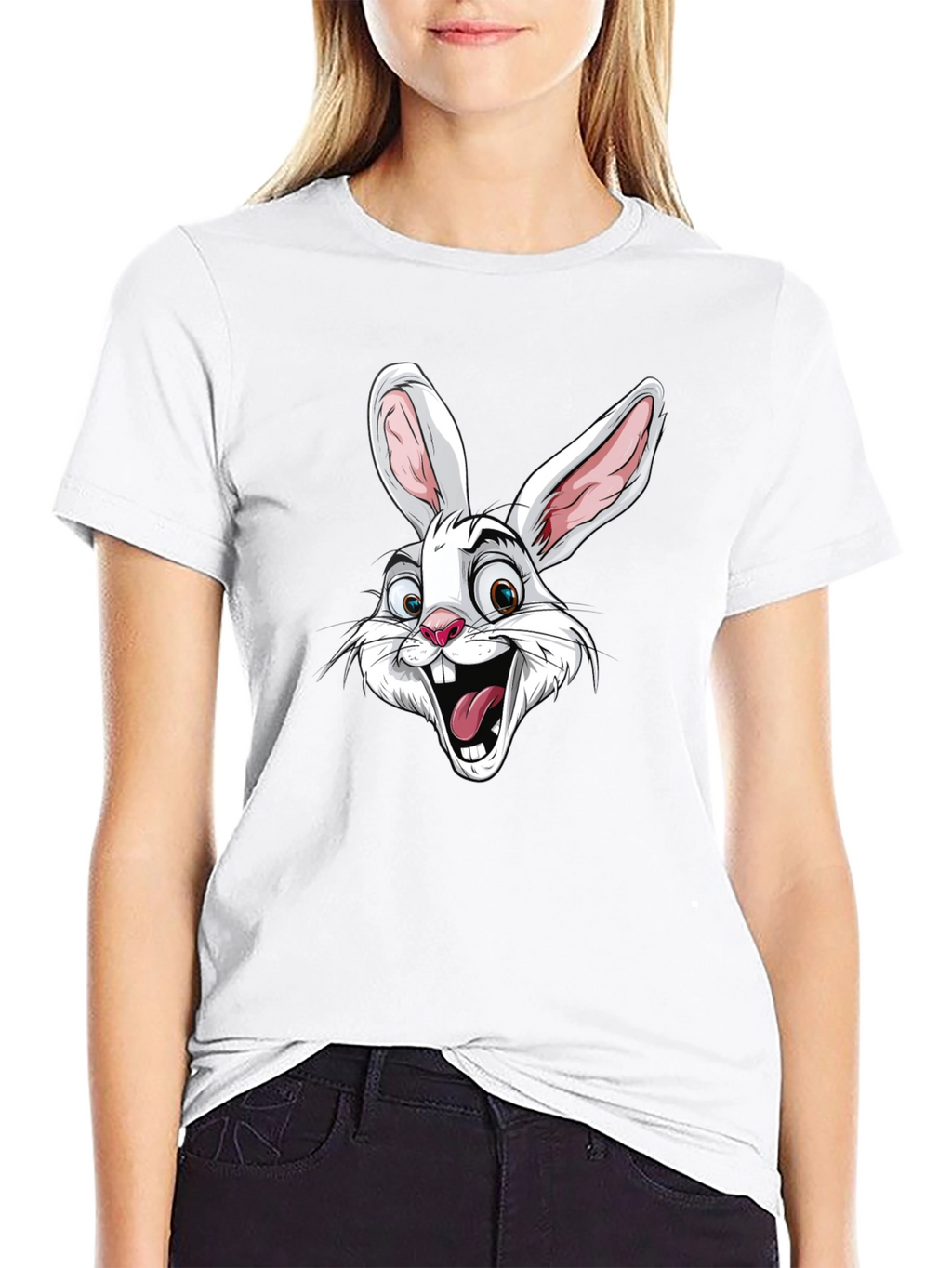 Cartoon Rabbit Graphic T-Shirt - Black Cotton Tee