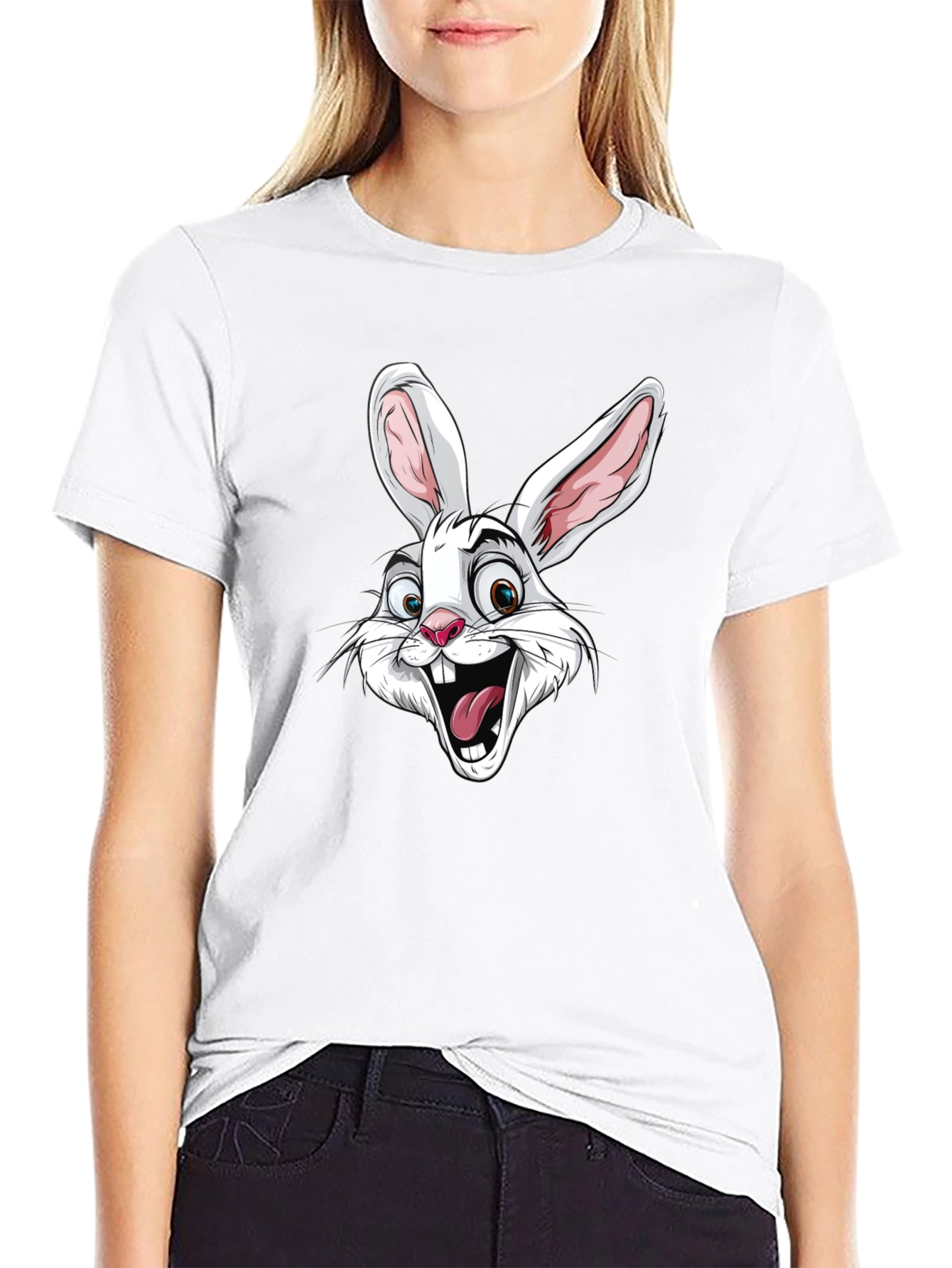 Cartoon Rabbit Graphic T-Shirt - Black Cotton Tee