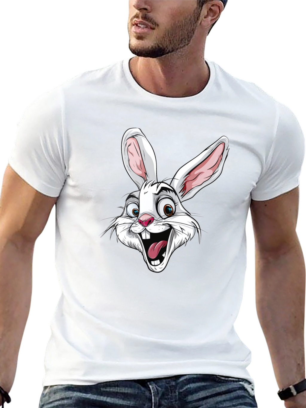 Cartoon Rabbit Graphic T-Shirt - Black Cotton Tee