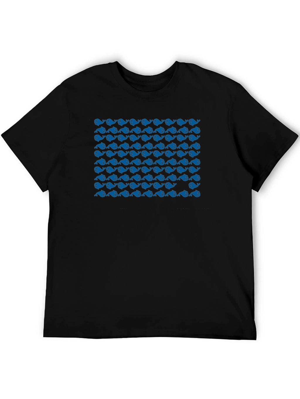 Blue Whale Pattern Black T-Shirt