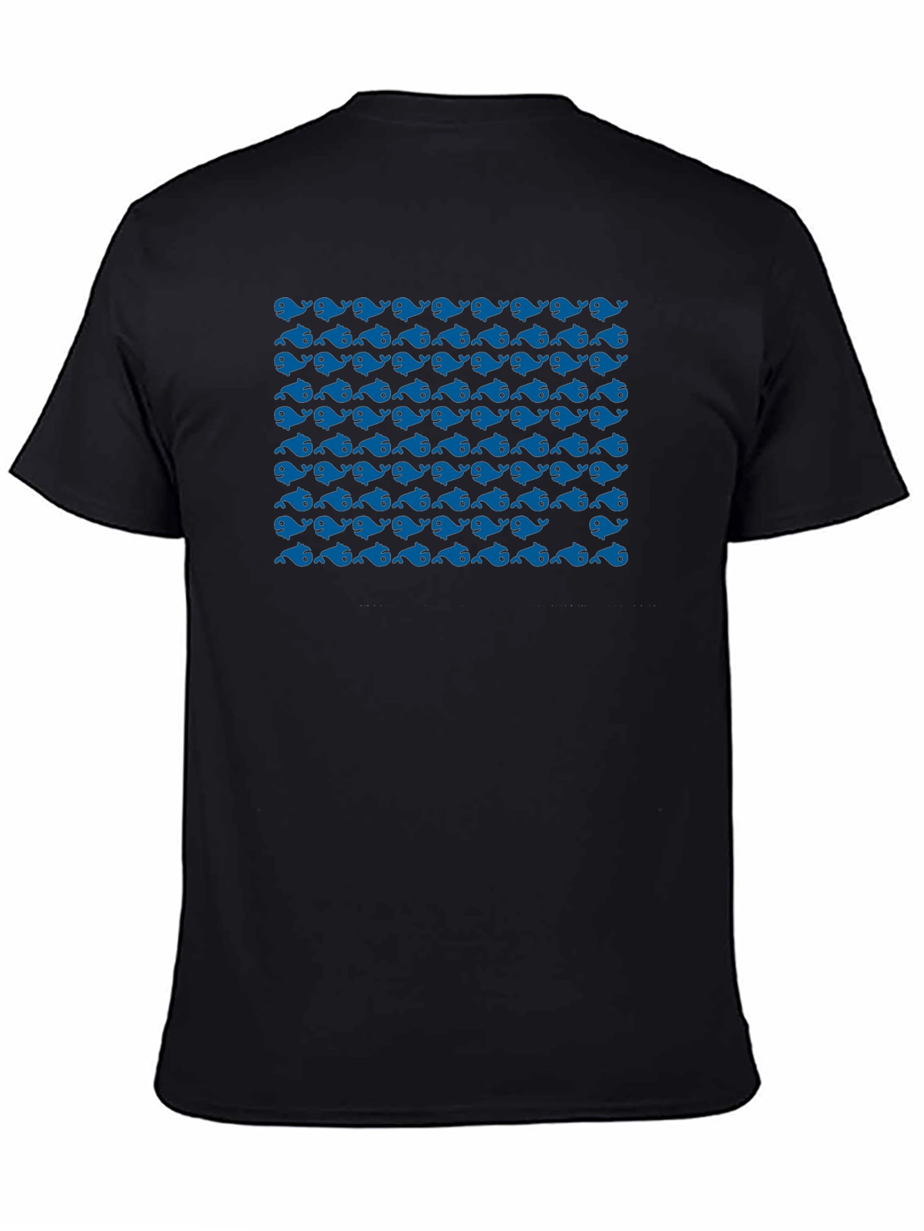 Blue Whale Pattern Black T-Shirt