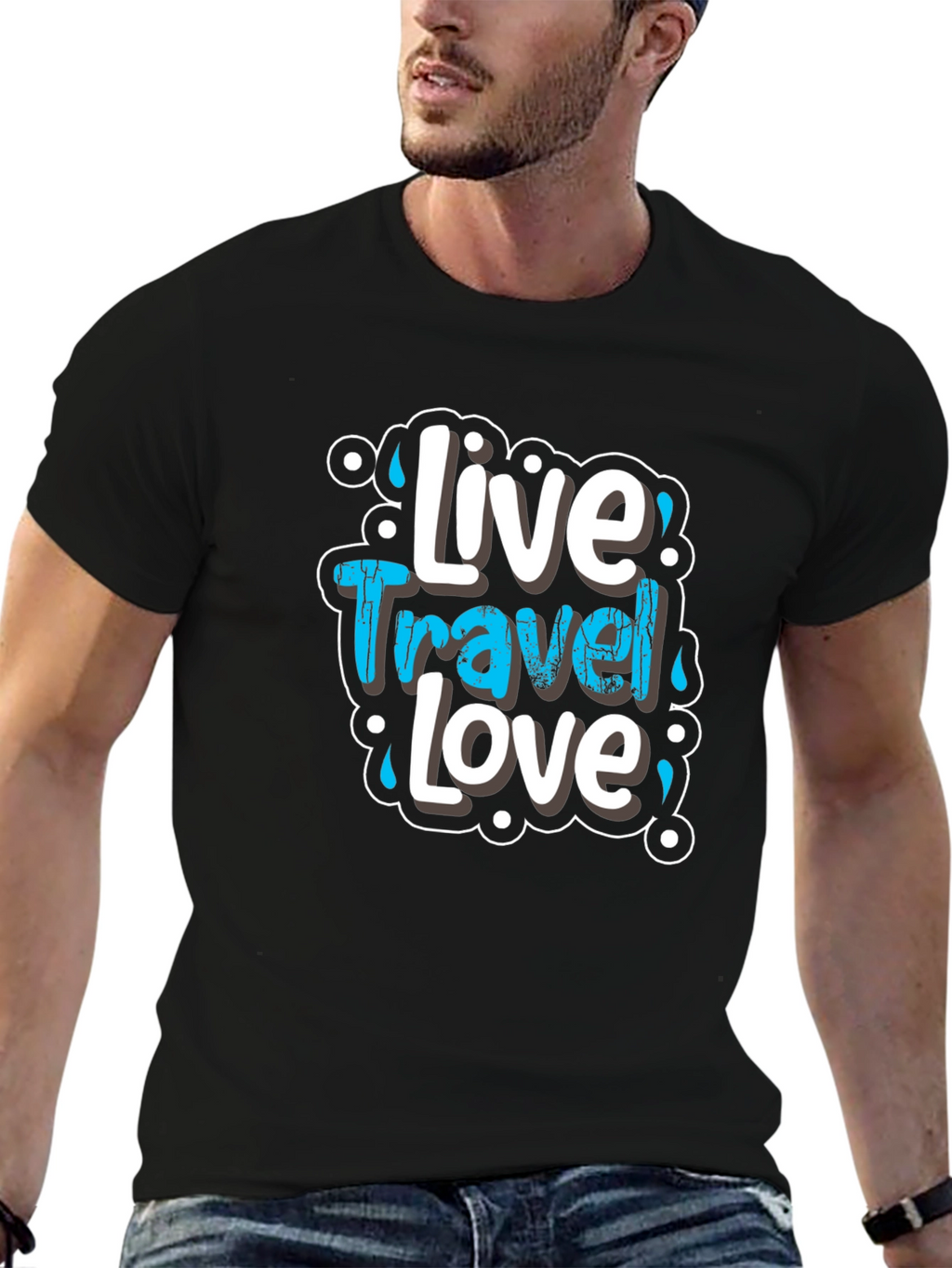 Live Travel Love Graphic Tee - Black Cotton T-Shirt