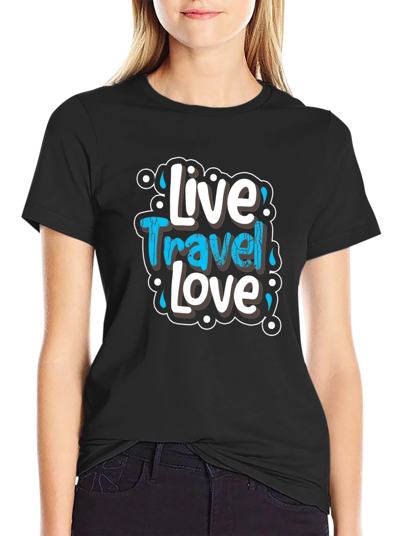 Live Travel Love Graphic Tee - Black Cotton T-Shirt