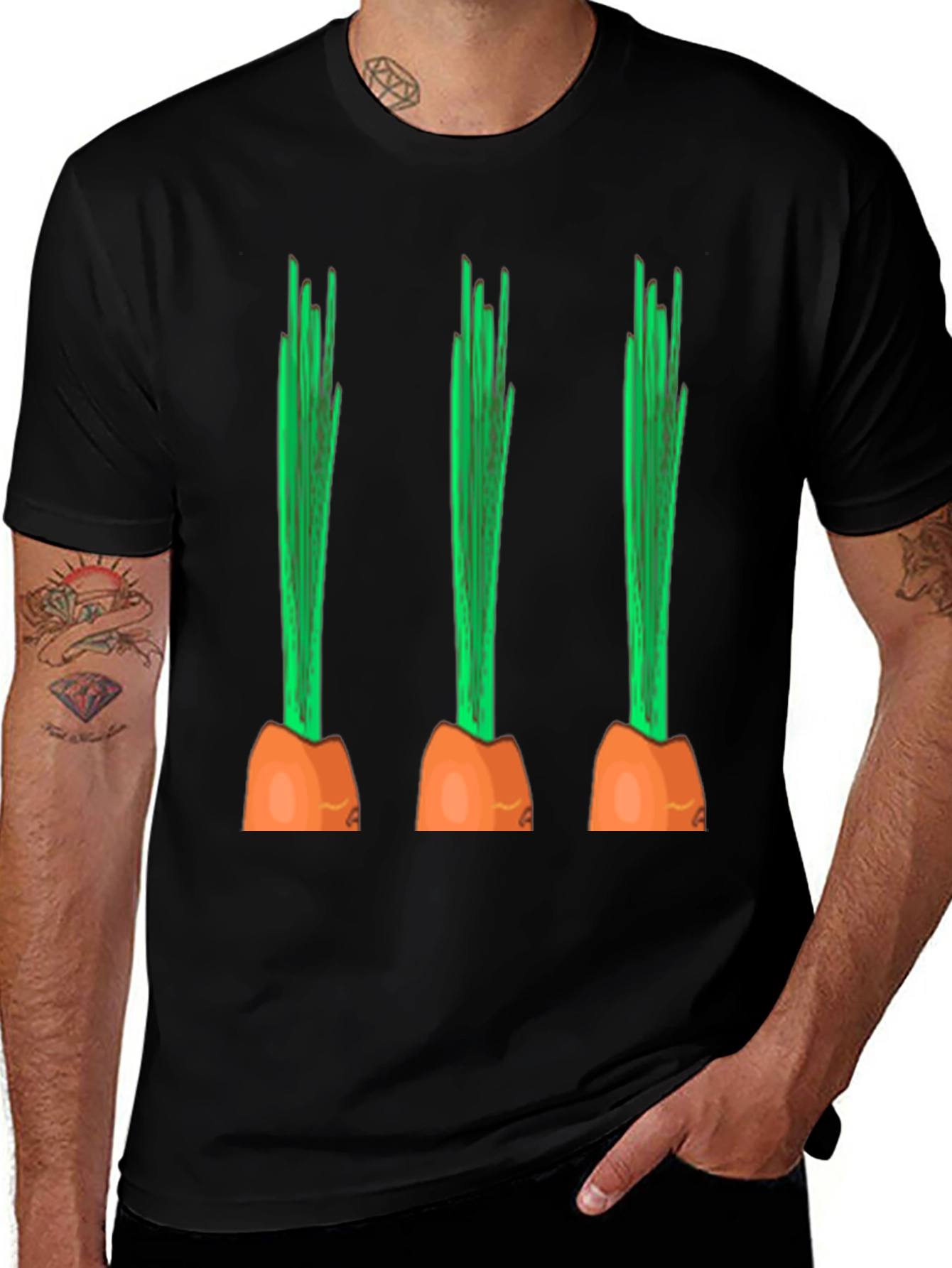Funny Carrot Graphic Tee - Black Cotton Casual Shirt