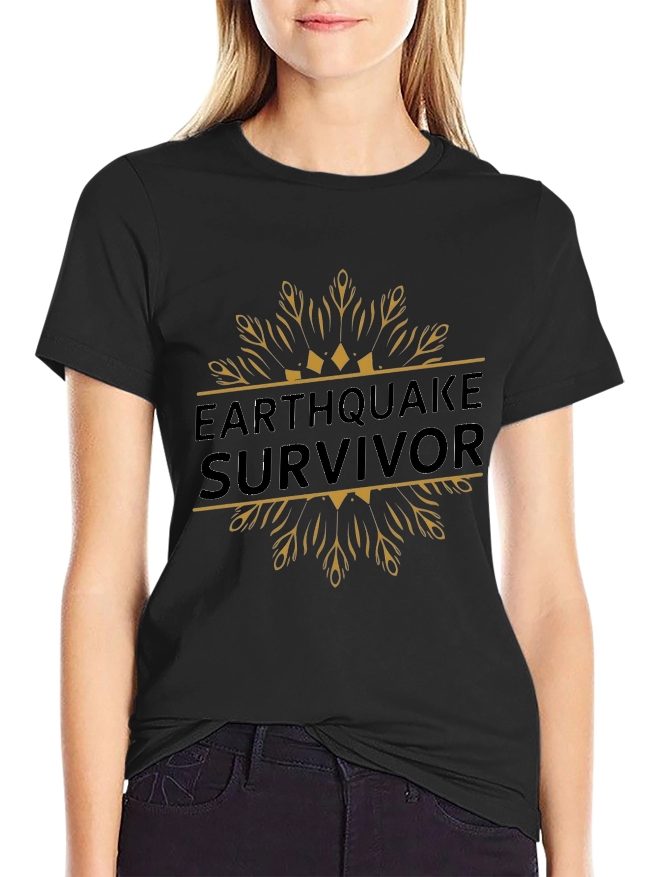 Earthquake Survivor Graphic Tee - Black Cotton T-Shirt