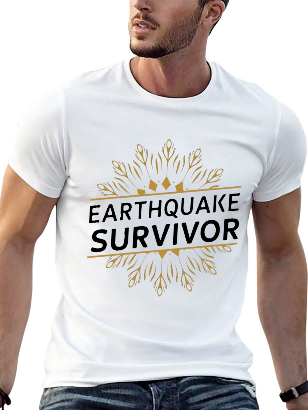 Earthquake Survivor Graphic Tee - Black Cotton T-Shirt