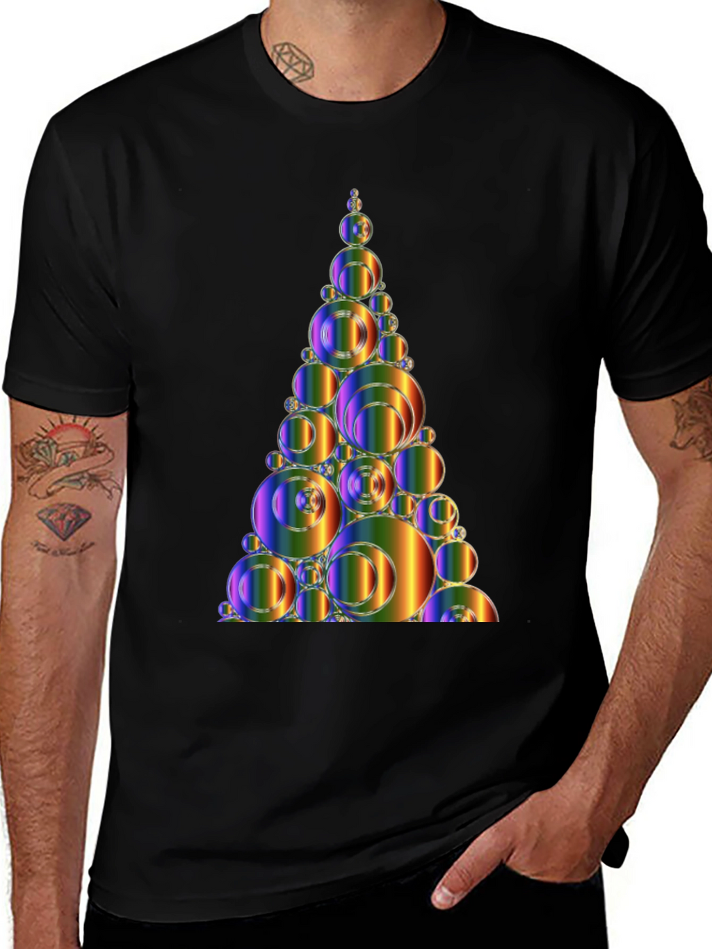 Abstract Rainbow Bubble Christmas Tree Graphic Tee