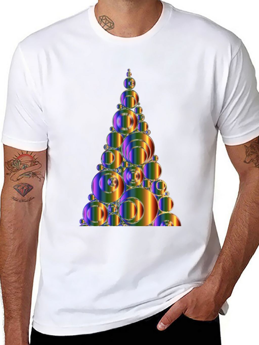 Abstract Rainbow Bubble Christmas Tree Graphic Tee