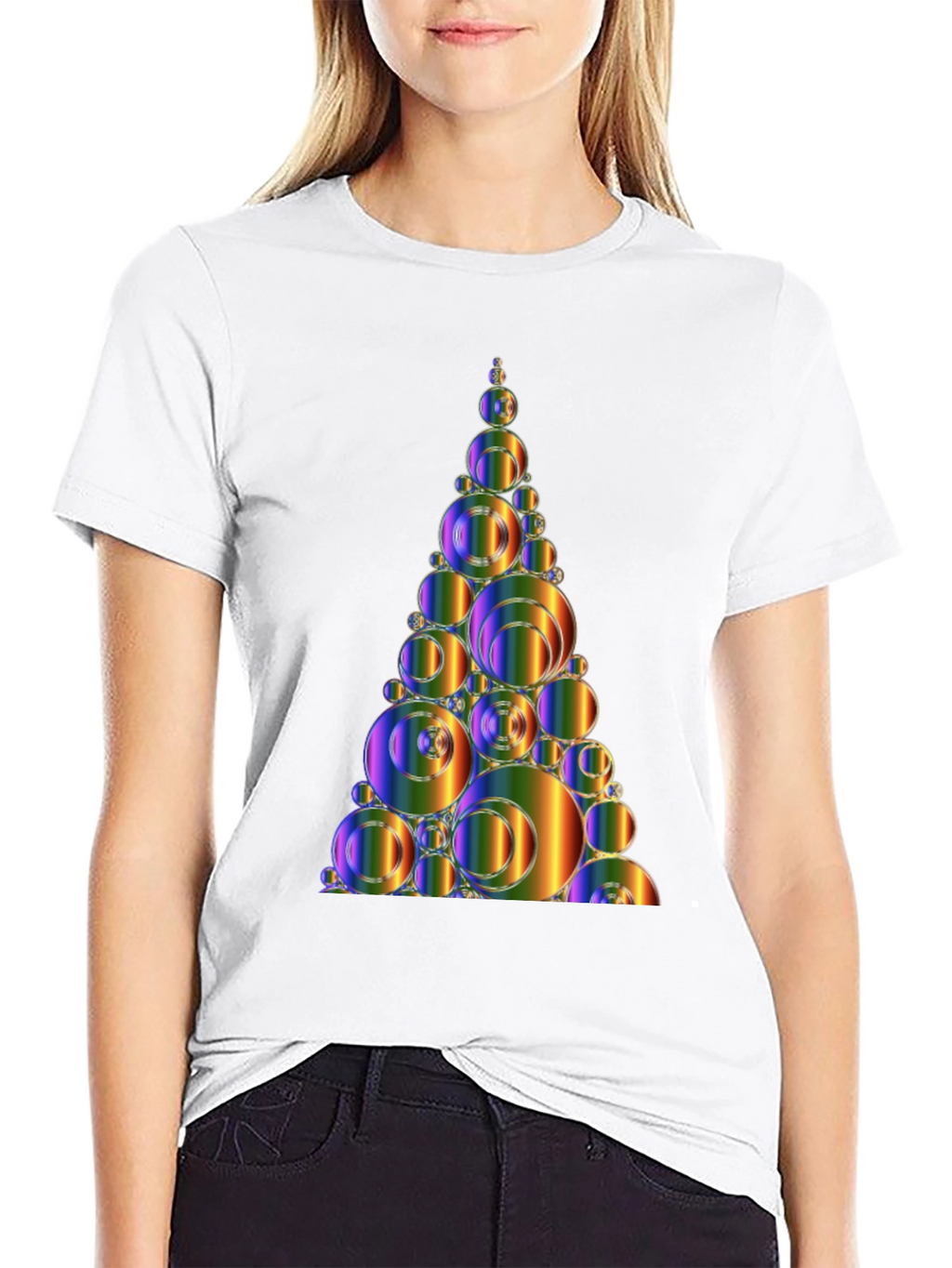 Abstract Rainbow Bubble Christmas Tree Graphic Tee