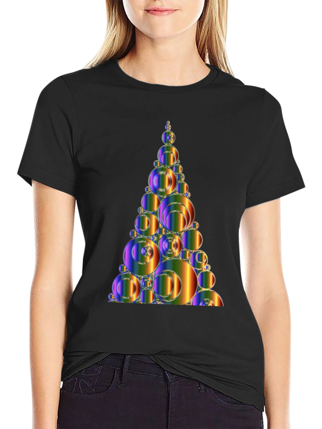 Abstract Rainbow Bubble Christmas Tree Graphic Tee