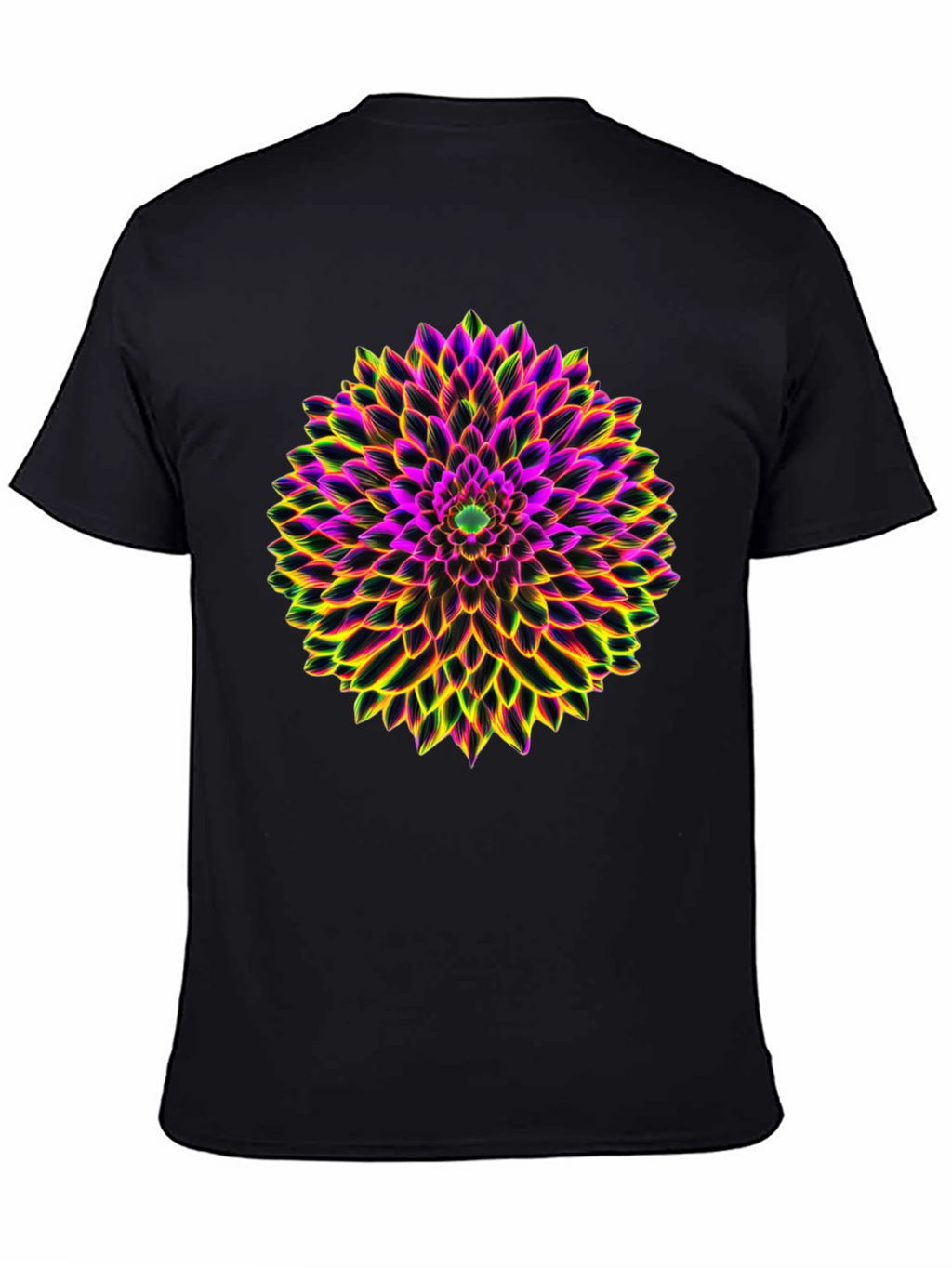 Neon Floral Print Black T-Shirt