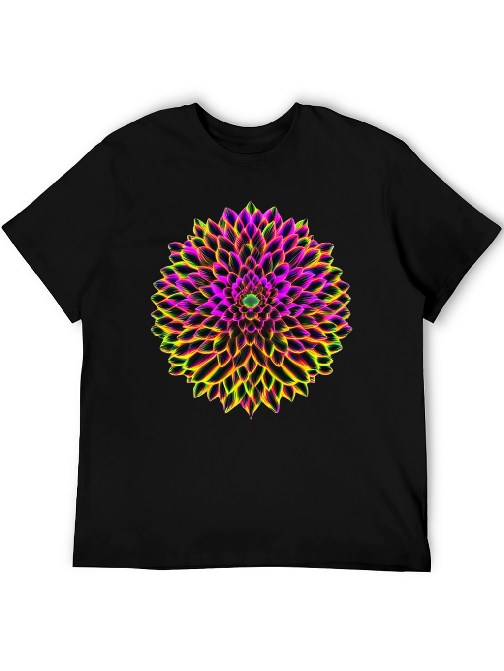 Neon Floral Print Black T-Shirt