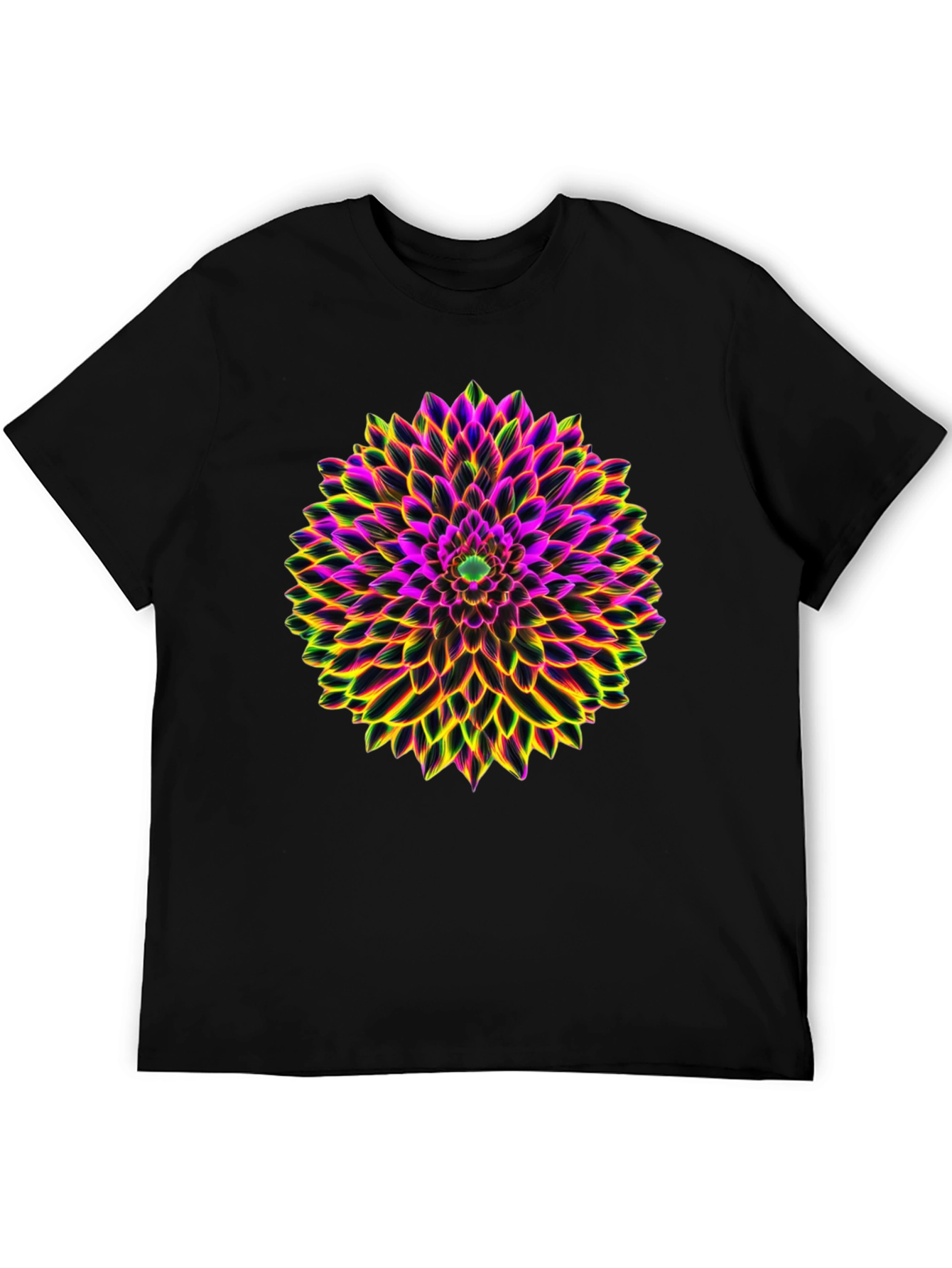 Neon Floral Print Black T-Shirt