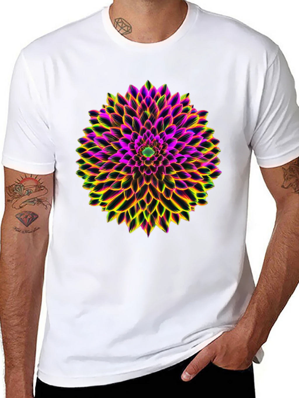 Neon Floral Print Black T-Shirt