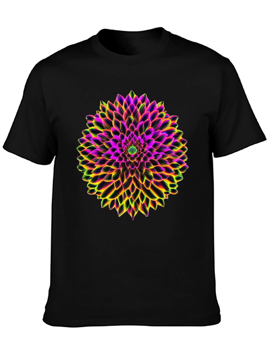 Neon Floral Print Black T-Shirt