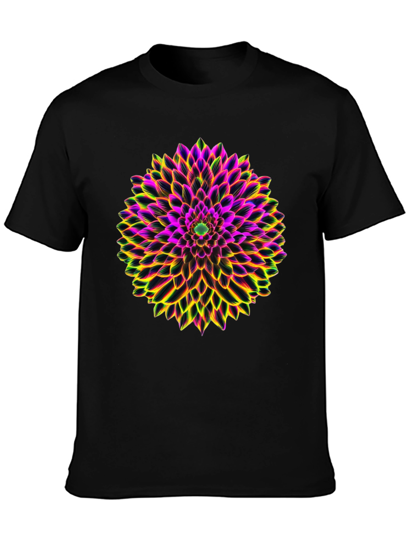Neon Floral Print Black T-Shirt