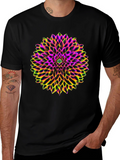 Neon Floral Print Black T-Shirt