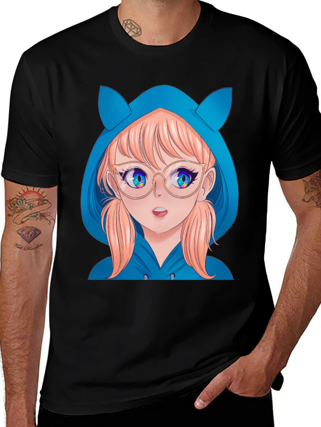 Anime Girl Hoodie T-Shirt - Black