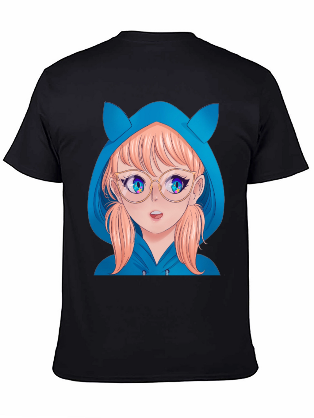 Anime Girl Hoodie T-Shirt - Black