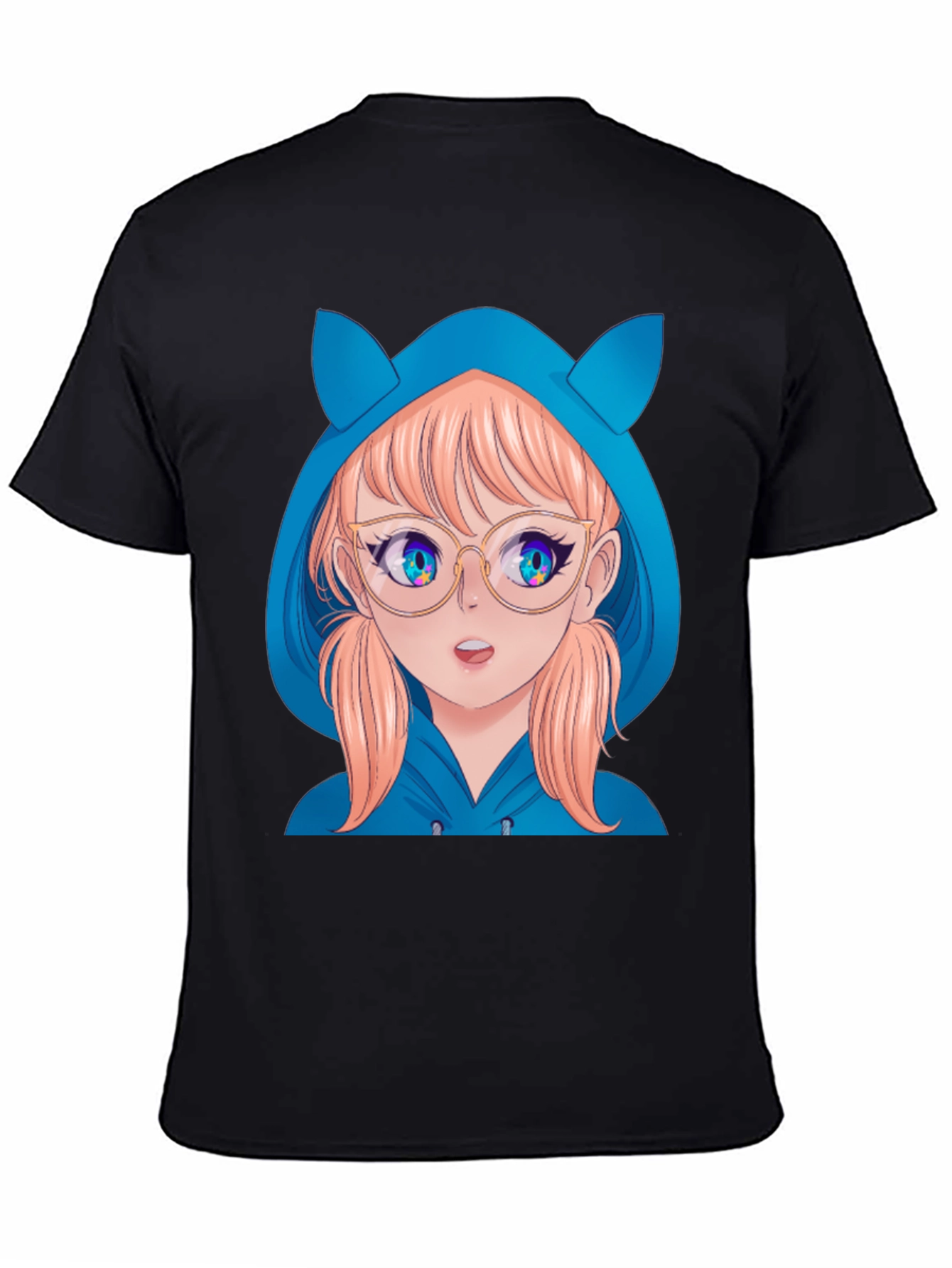 Anime Girl Hoodie T-Shirt - Black