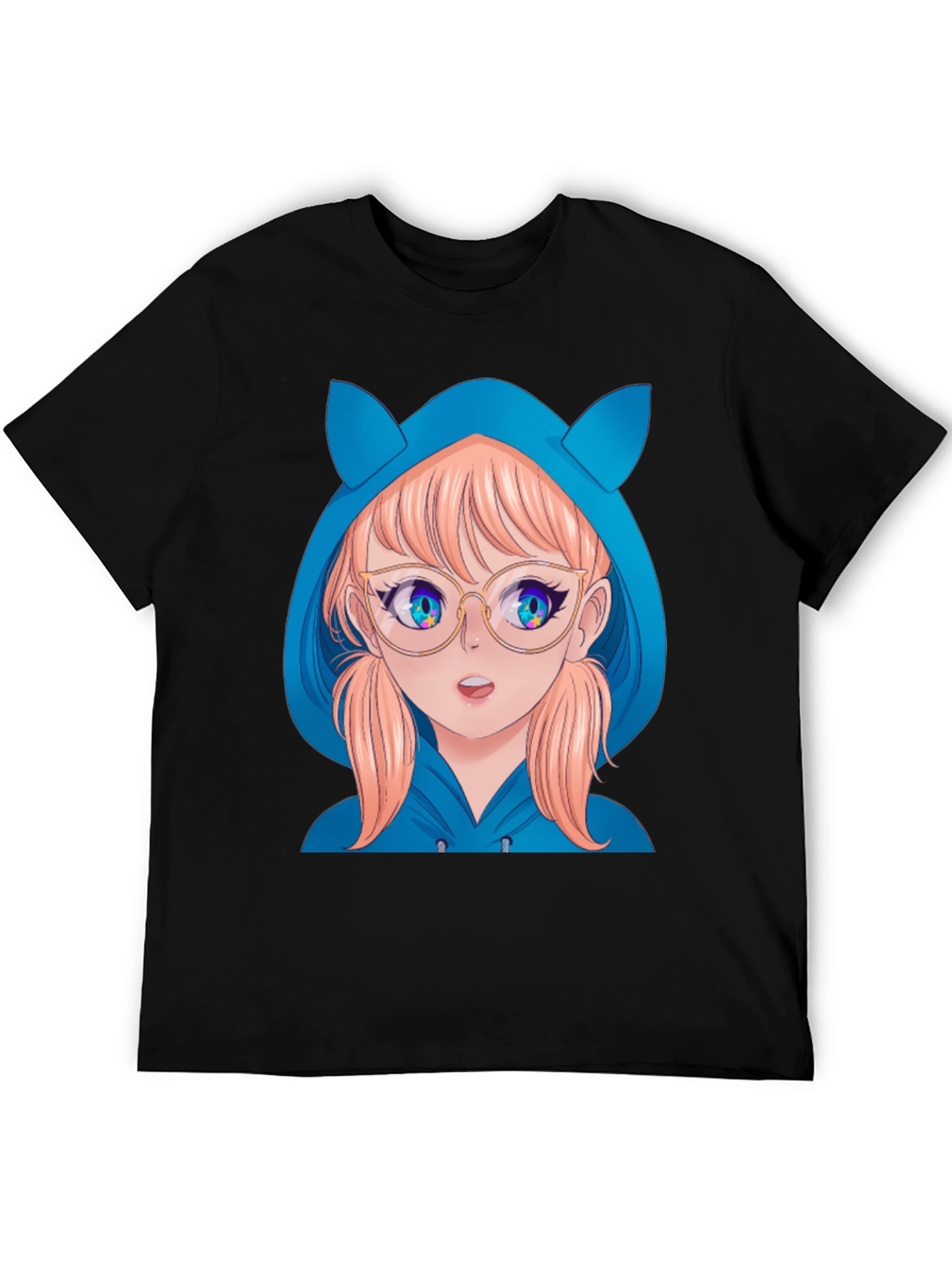 Anime Girl Hoodie T-Shirt - Black