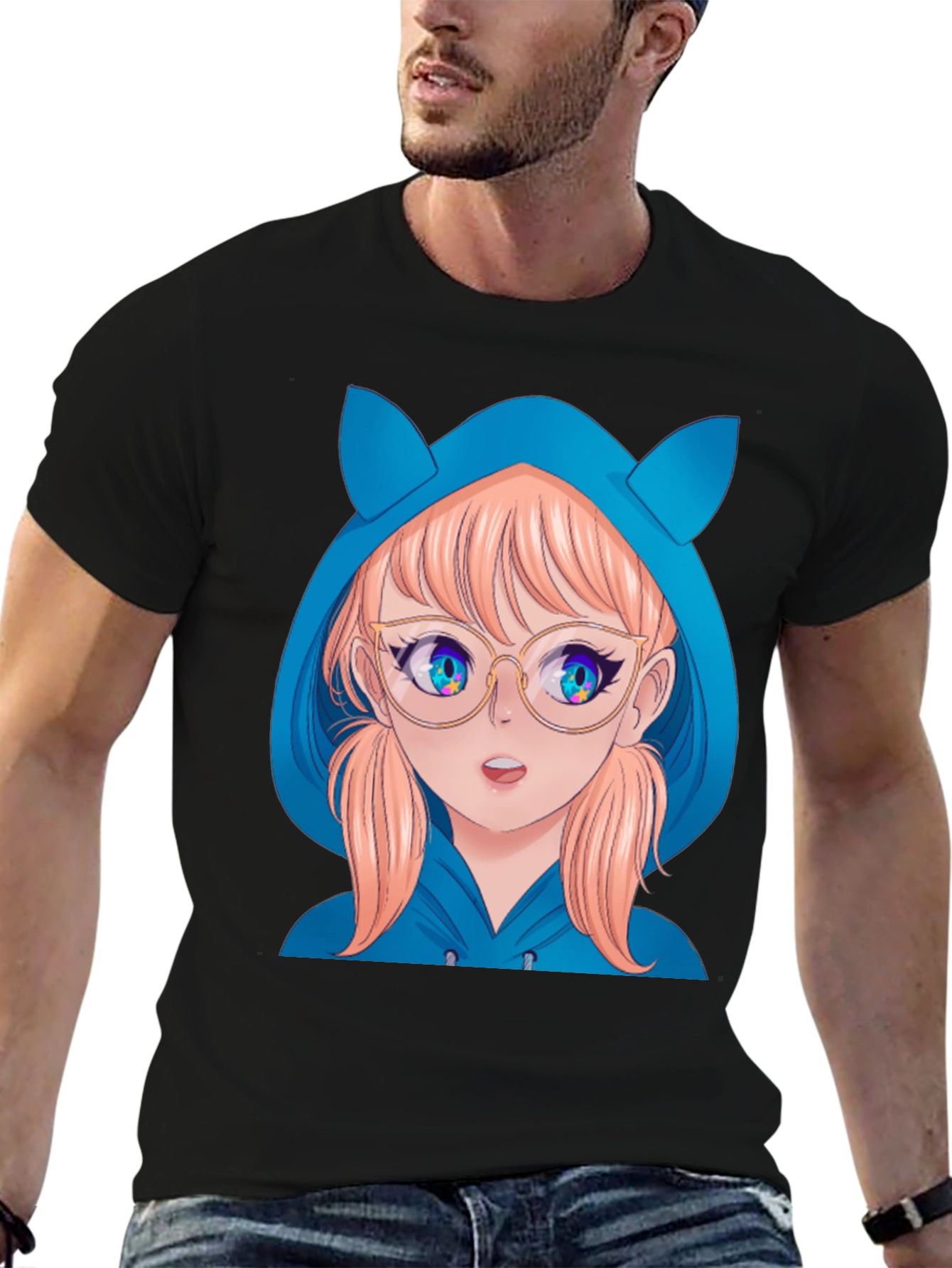 Anime Girl Hoodie T-Shirt - Black
