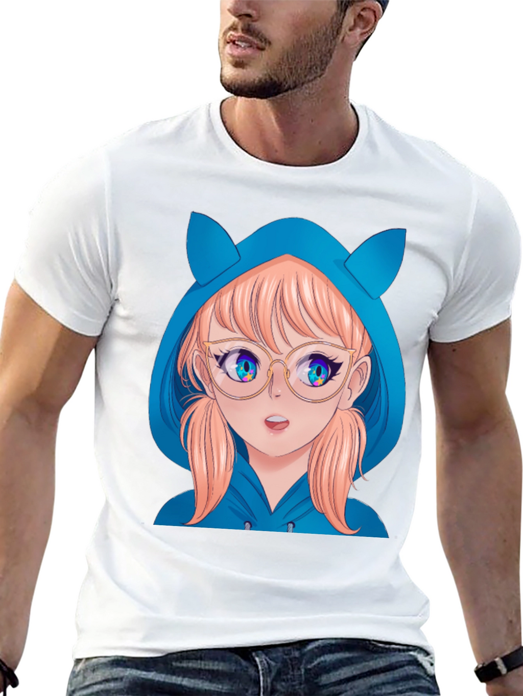 Anime Girl Hoodie T-Shirt - Black