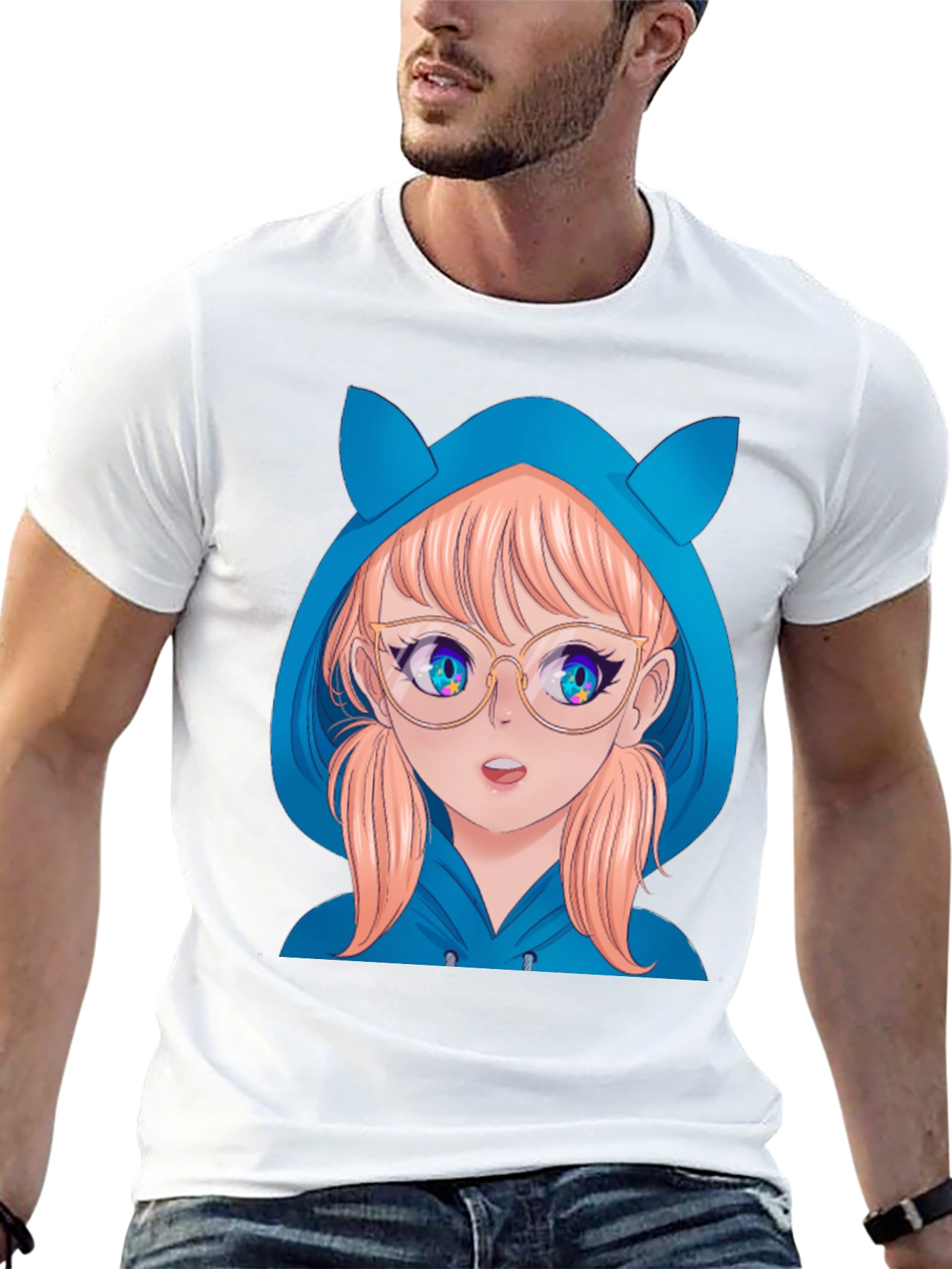 Anime Girl Hoodie T-Shirt - Black